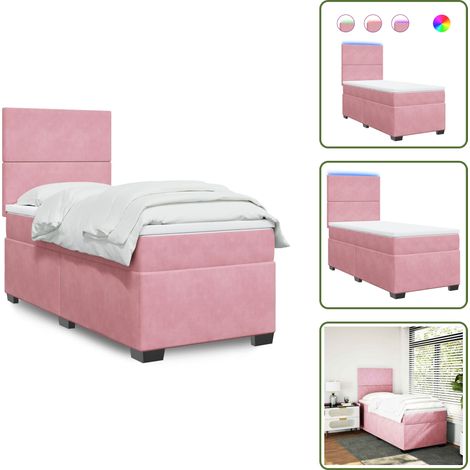 Boxspringbett mit Matratze Rosa 100x200 cm Samt - Boxspringbett - Samtbett - Rosa Bett - Doppelbett - LED Beleuchtung (1/5)