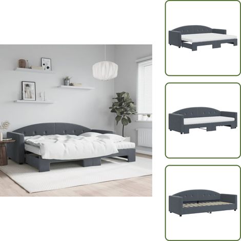 The Living Store Tagesbett Ausziehbar mit Matratzen Dunkelgrau 80x200 cm Samt - Schlafsofa
