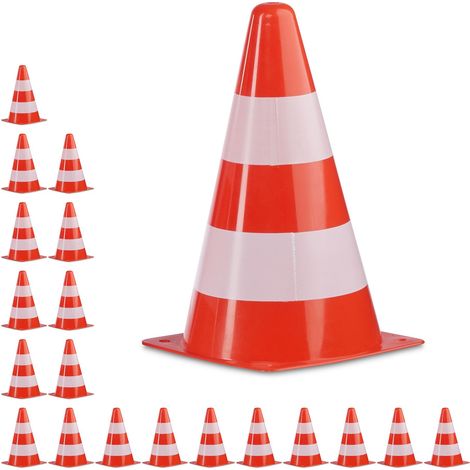 Relaxdays Set of 20 Safety Cones, Stackable, Field & Track Cones, Markers, Pylons, 22 cm, Orange/White
