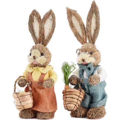 Conejo Decorativo - 35 Cm - Hierba Artificial - Par - Para Decoración Primaveral - Mesa O Alféizar - 500 G (1/5)