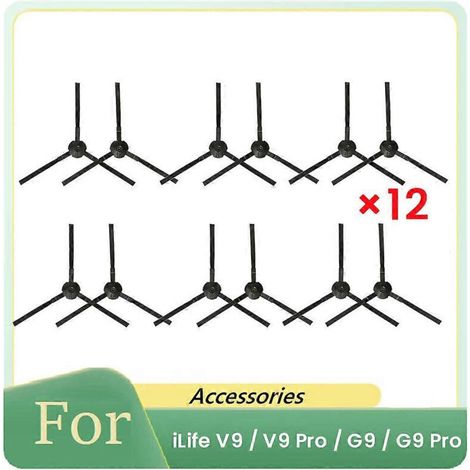 Brosses latérales de rechange pour aspirateur robot iLife V9/V9 Pro/G9/G9 Pro (lot de 12) : anti-emmêlement, faciles à installer et durables. (1/5)