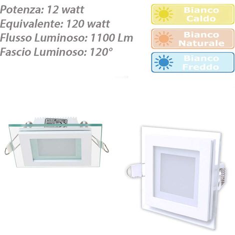 Pannello led slim incasso bordo in vetro 12 watt cct tre colorazione di luce calda fredda naturale quadrato (1/5)