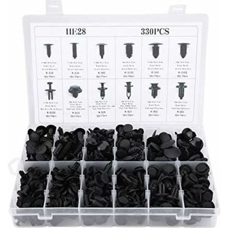 Clips Agrafe Rivets Fixation de Protection, 330Pcs 12 Tailles Assorties Carrosserie Poussée Rivet Garniture Clip,de (1/4)