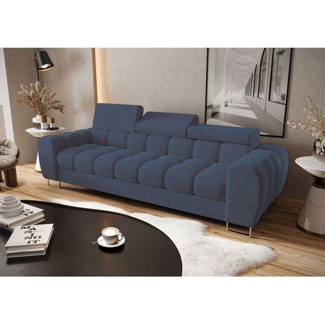 Sofa Designersofa BASTIEN 3-Sitzer in Stoff Terra Blau