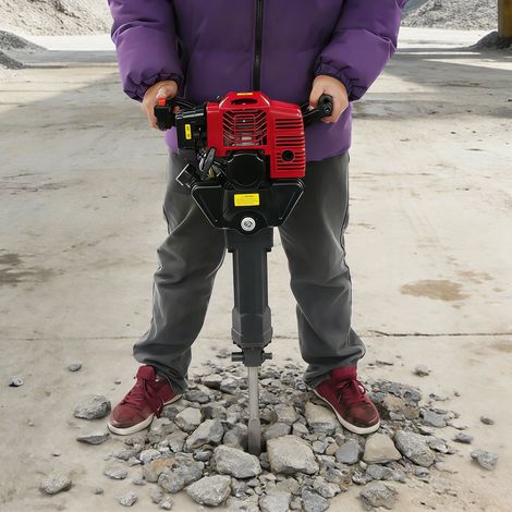 Marteau-piqueur à essence 2 temps 55J pour travaux de démolition - Broyeur de béton et de pierre - Marteau-piqueur équipé de pics pointus et de pics plats (1/5)