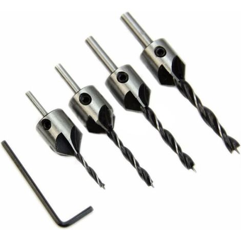 Foret d’alésage pour bois chanfrein guide foret de 4 pièces + clé (1/4)
