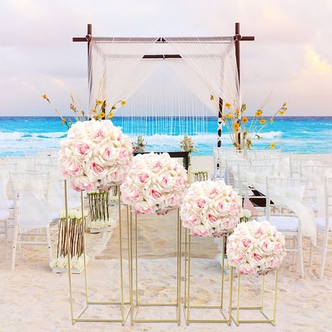 Lot de 4 supports de fleurs dorés en métal - Élégant support de fleurs pour mariages, fêtes et occasions festives - Idéal comme décoration de table pour les fêtes de Noël et les anniversaires (1/5)