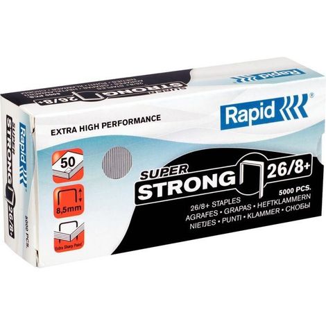 Boîte de 5000 agrafes 26/8+ mm.super strong galvanisées rapid 24862200.