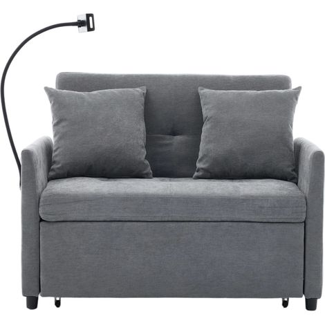 Sofá cama individual convertible de tela gris con puerto USB y soporte para tablet (1/5)