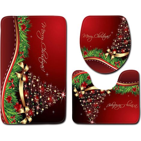 Tapis contour WC Lot de 3 tapis de salle de bain antidérapants avec imprimé Père Noël - Super absorption d'eau - Tapis de bain doux pour salle de bain, chambre à coucher, cuisine, toilettes et baignoi