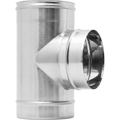 MAKA Raccordo a T 90° per Canna Fumaria in Acciaio Inox, Ti Monoparete per Collegamento Stufa e Ispezione, per Legna Pellet e Caldaia AISI 316 Ø 180 mm (1/5)