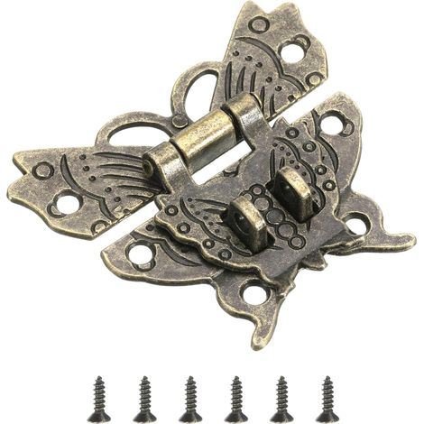 Loquet Papillon 51 x 60mm Loquet à Bascule Bronze. Décoratif Rétro pour Boîte Double Trous de Cadenas Boucle Loquet avec Vis pour Boîte à Bijoux Valise Boîte à Outils en Bois (1/5)