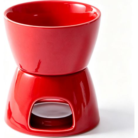Tasse à fondue au chocolat créative, bol à fondue rond rouge avec base en céramique et fourchette en mousse. (1/4)