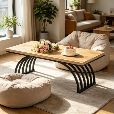 Tavolino da caffè in legno e metallo 120 cm marrone e nero, rettangolare (1/5)