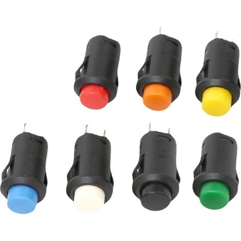Interrupteur à bouton-poussoir rond DS-428, 12 mm, non verrouillable, à réarmement automatique, verrouillable, à actionnement par à-coups. Type cassette DS-428, verrouillable, six couleurs, 6 pièces. (1/3)