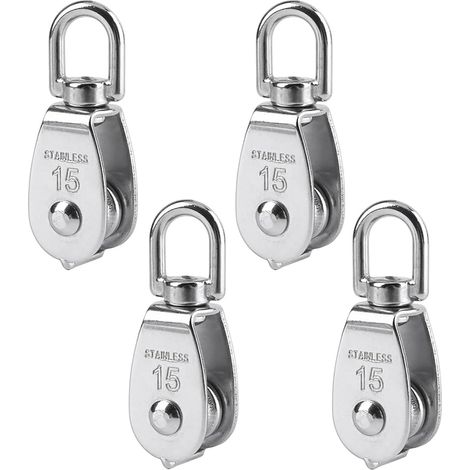 poleas simples de acero inoxidable de 15 mm, capacidad de 35 kg, color plateado (1/5)