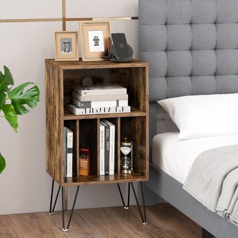 Meuble platine vinyle avec station de charge, rangement 3 niveaux 48 x 40 x 88 cm, support albums pour salon (1/5)