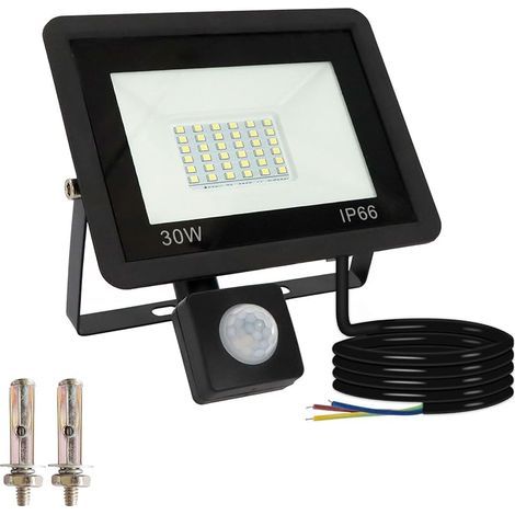 30W Projecteur LED Exterieur Detecteur de Mouvement, 3000LM 6000K Blanc Froid Spot LED Extérieur avec Detecteur, Eclairage de Sécurité Extérieur Etanche IP66 pour Garage, Jardin, Patio (1/5)