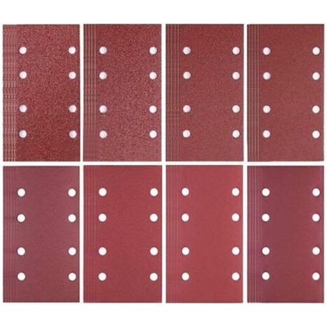Lot de 80 feuilles de papier abrasif 93 x 185 mm - 8 trous - Grain 40/60/80/120/180/240/320/400 - Pour ponceuse Bosch (1/4)