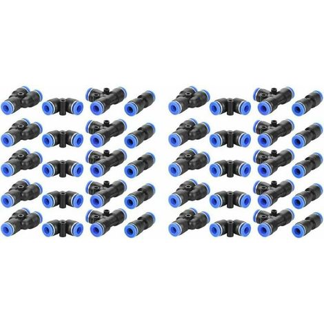 Raccords Rapides pneumatiques, 40 pièces 6mm Pouces Tuyau d'air connecteur Poussoir pneumatique Poussoir pneumatique raccords Rapides 4 Formes, Accessoires pneumatiques (1/5)