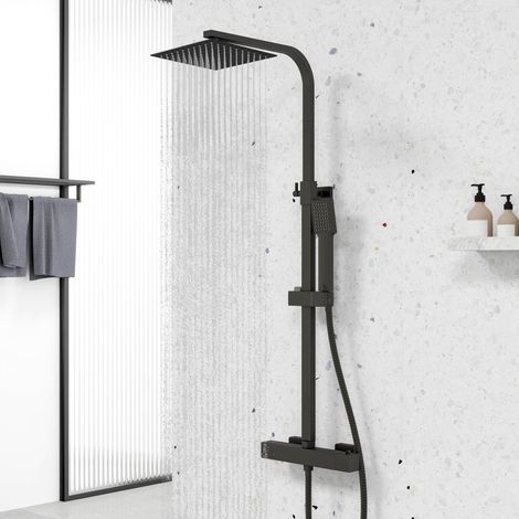Biubiubath Thermostatic Bathroom Mixer Shower Set Square Chrome Exposed Valve (♀8 for a 2-year warranty included)