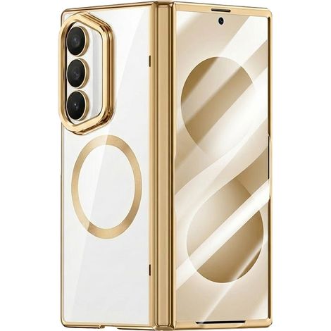 Funda transparente para Samsung Galaxy Z Fold 8 Ultra, con soporte y cristal para la pantalla externa, compatible con MagSafe, marco dorado. (1/5)