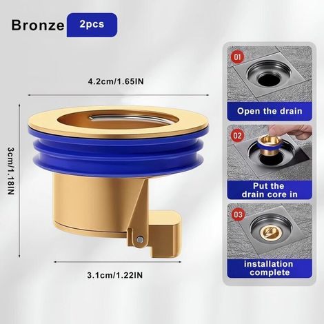 Lot de 2 bondes de douche anti-retour à lévitation magnétique(laiton), valve de vidange unidirectionnelle, bouchon de vidange en laiton pour douche à drainage rapide, convient pour calibre 1,25"-1,65"