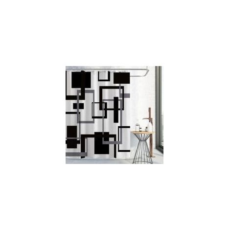 Rideaux de douche noirs et blancs, ensembles de rideaux de douche en tissu à motifs géométriques noirs et gris, rideaux de douche imperméables modernes, abstraits et minimalistes de style médiéval, ad (1/5)