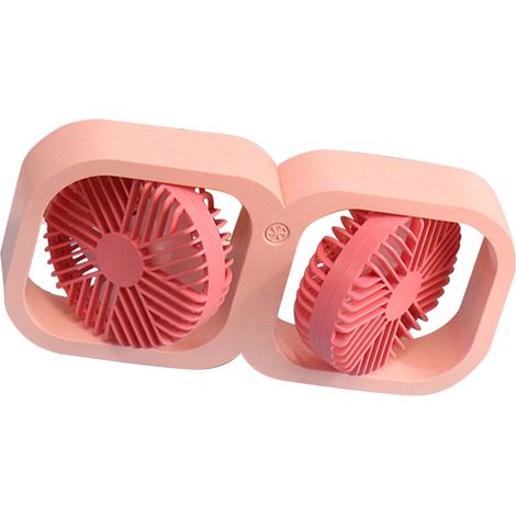 Ventilateur de bureau double tête, 2 vitesses, USB avec batterie, idéal pour le bureau, la chambre, la résidence étudiante ou la salle de classe. Cadeau d'été, rose pêche.