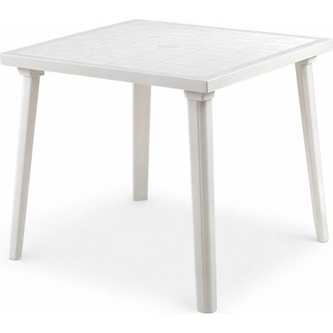 Tavolo da giardino quadrato 80x80 cm in plastica Bianca con foro per ombrellone - Tavolo per 4 persone con gambe removibili (1/5)