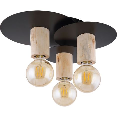 Deckenleuchte Canedo, moderne Deckenlampe aus Metall/Holz in Natur