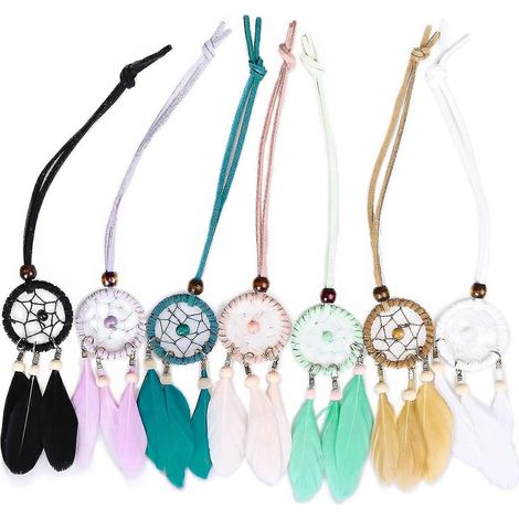 Ensemble de 7 mini attrape-rêves - Pendentif pour rétroviseur intérieur de voiture, sac ou sac - 3 cm de diamètre et 23 cm de long (1/5)