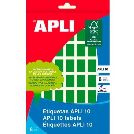APLI ETIQUETAS MANUALES 10 12X18MM VERDE 8 HOJAS