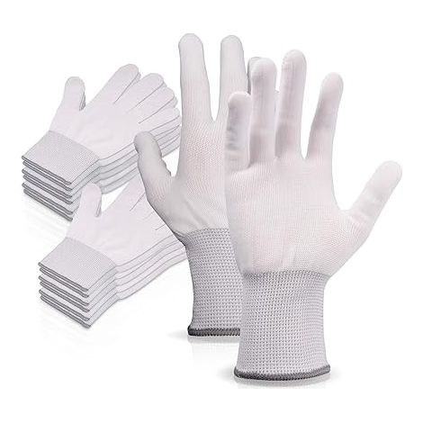 Lot de 6 paires de gants de travail blancs en nylon, gants d'assemblage antidérapants sans couture, confortables à porter (1/5)