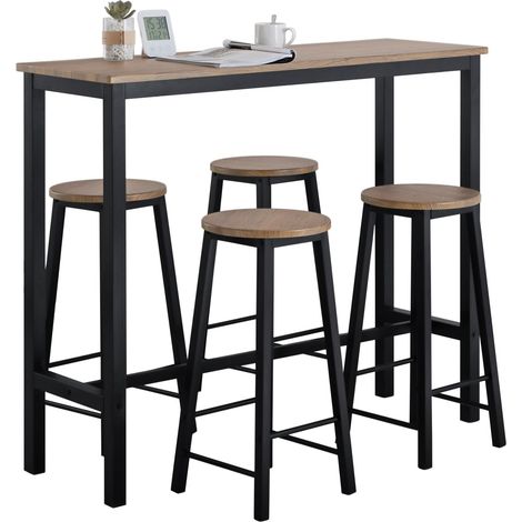 Juegos de Muebles Altas 1 Comedor Mesa Alta y 4 Taburetes de Bar OGT22-SCH SoBuy ES