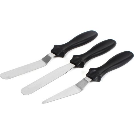 Kuchenspatel, Zuckergussspatel 3 x Edelstahl-Backspatel Drei verschiedene Spatel für Bäckereien (SCHWARZ)..