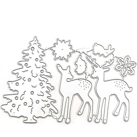 Pochoir Élan Sapin de Noël en Métal pour DIY Scrapbooking, Décoration de Cartes et Albums (1/4)