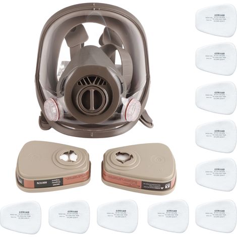 Masque respiratoire intégral 6800, protection anti-poussière en gel de silicone, haute couverture pour peinture, produits chimiques, formaldéhyde (avec 10 cotons filtrants et couvre-cartouche) (1/5)