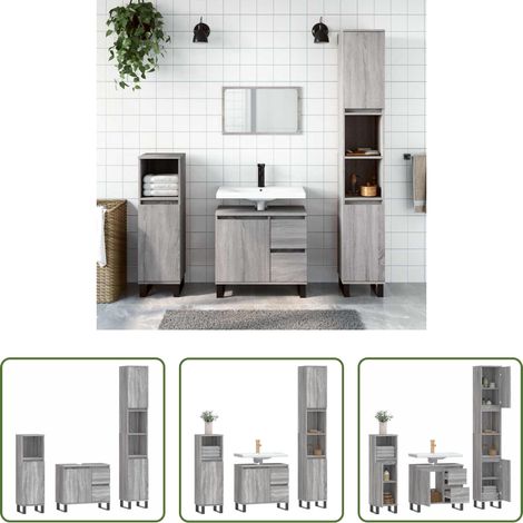 Badezimmermöbel -  3-tlg. Badmöbel-Set Grau Sonoma Holzwerkstoff (1/5)
