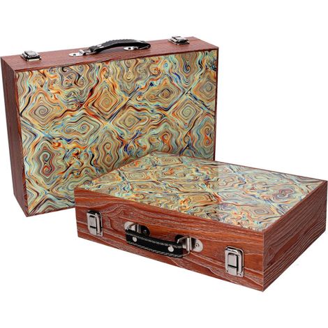 Scatola valigia legno 1-2 verde bordo marrone cm 34x9 (1/2)
