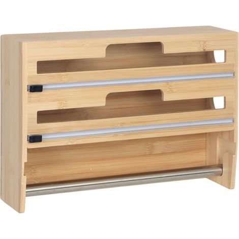 Distributeur mural en bambou pour rouleaux de cuisine et papier aluminium