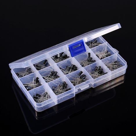 200-teiliges DIY-Sortiment mit 15 verschiedenen Kapazitätsmodellen (0,1 µF – 220 µF) Elektrolytkondensatoren, inklusive Box (1/5)
