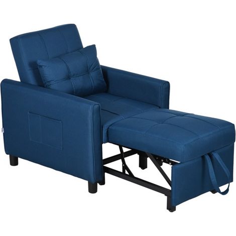 Versatile Blue Chair Bed with Adjustable Backrest,Smooth Upholstery,Side Pockets,and Strong Steel Frame-Easy Assembly