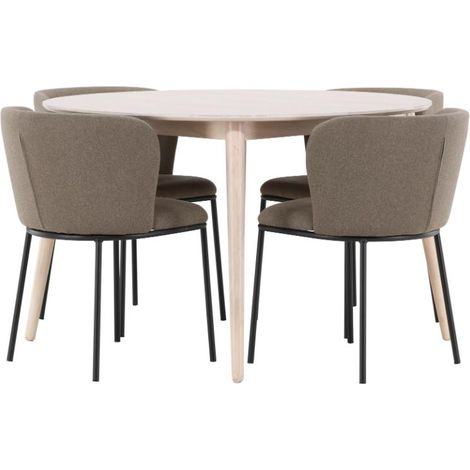 Flora Essgruppe Tisch Ø120cm und 4 Stühle whitewash, braun. (1/4)
