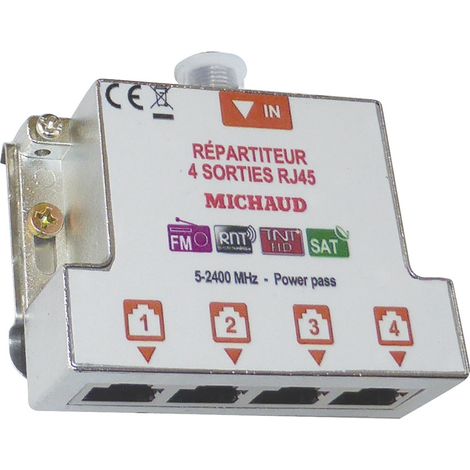 Michaud – Répartiteur coaxial/RJ45 grade 2 TV 4 sorties RJ45 – Installation rapide – Performance fiable pour signaux TV et réseau - LB024