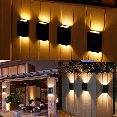 Lot de 4 lampes solaires d'extérieur IP65 étanches à LED avec marche/arrêt automatique, applique murale extérieure solaire pour escaliers extérieurs, cour, blanc chaud, 20240201TUN