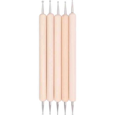 Lot de 5 stylet de traçage DIY double tête en acier inoxydable avec manche en bois, pointe boule pour projets artistiques (1/5)