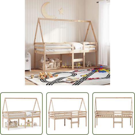 Lits enfants - Lit haut sans matelas 75x190 cm bois de pin massif (1/5)