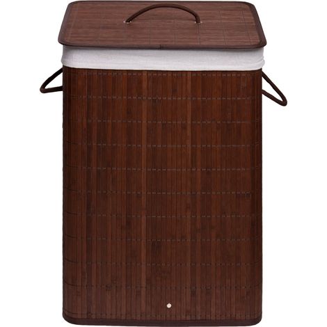 Panier à linge rectangulaire brun en bambou et coton mod. balù