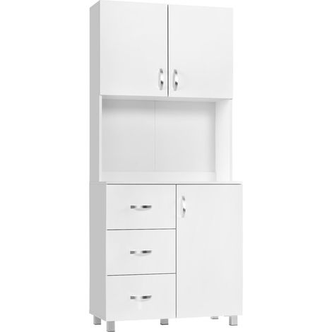 Credenza 2 Armadietti 1 Ripiano 3 Cassetti 80x39,5x193,5 cm in Legno Bianca (1/5)
